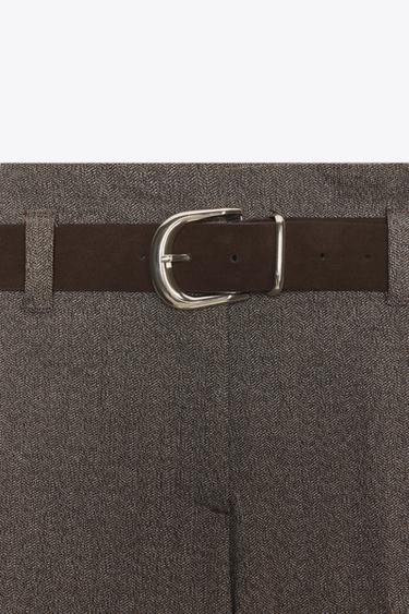 HERRINGBONE TROUSERS WITH BELT - Brown by Zara - Image 8