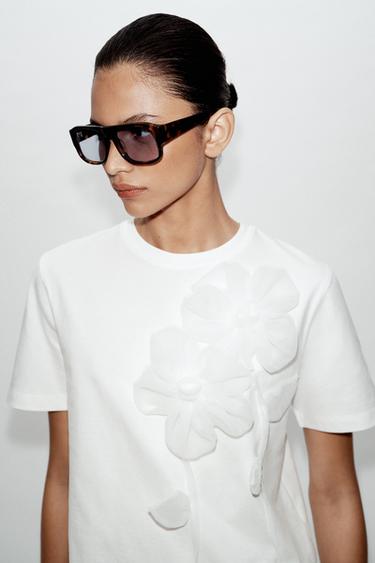3D FLORAL T-SHIRT - White by Zara - Image 2