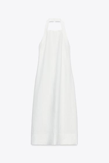 ZW COLLECTION 100% LINEN HALTER DRESS - White by Zara