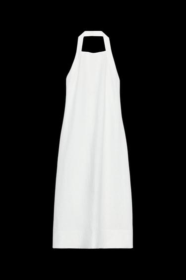 ZW COLLECTION 100% LINEN HALTER DRESS - White by Zara