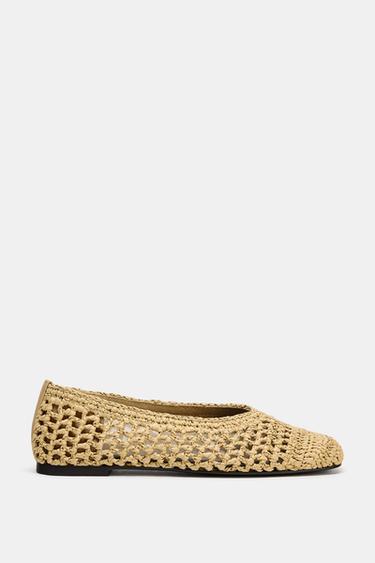 WOVEN CUT-OUT BALLET FLATS - Light beige by Zara - Image 1