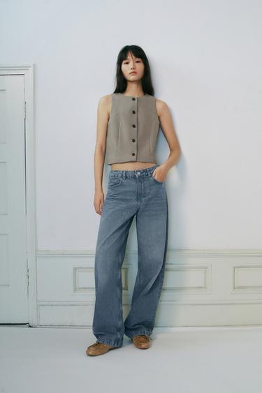 Zara 格紋背心 - 米色 / 海藍色