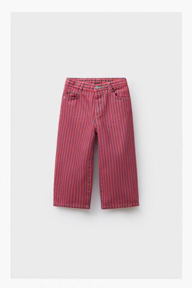 Zara STRIPED STRAIGHT TWILL PANTS - Ecru / Blue