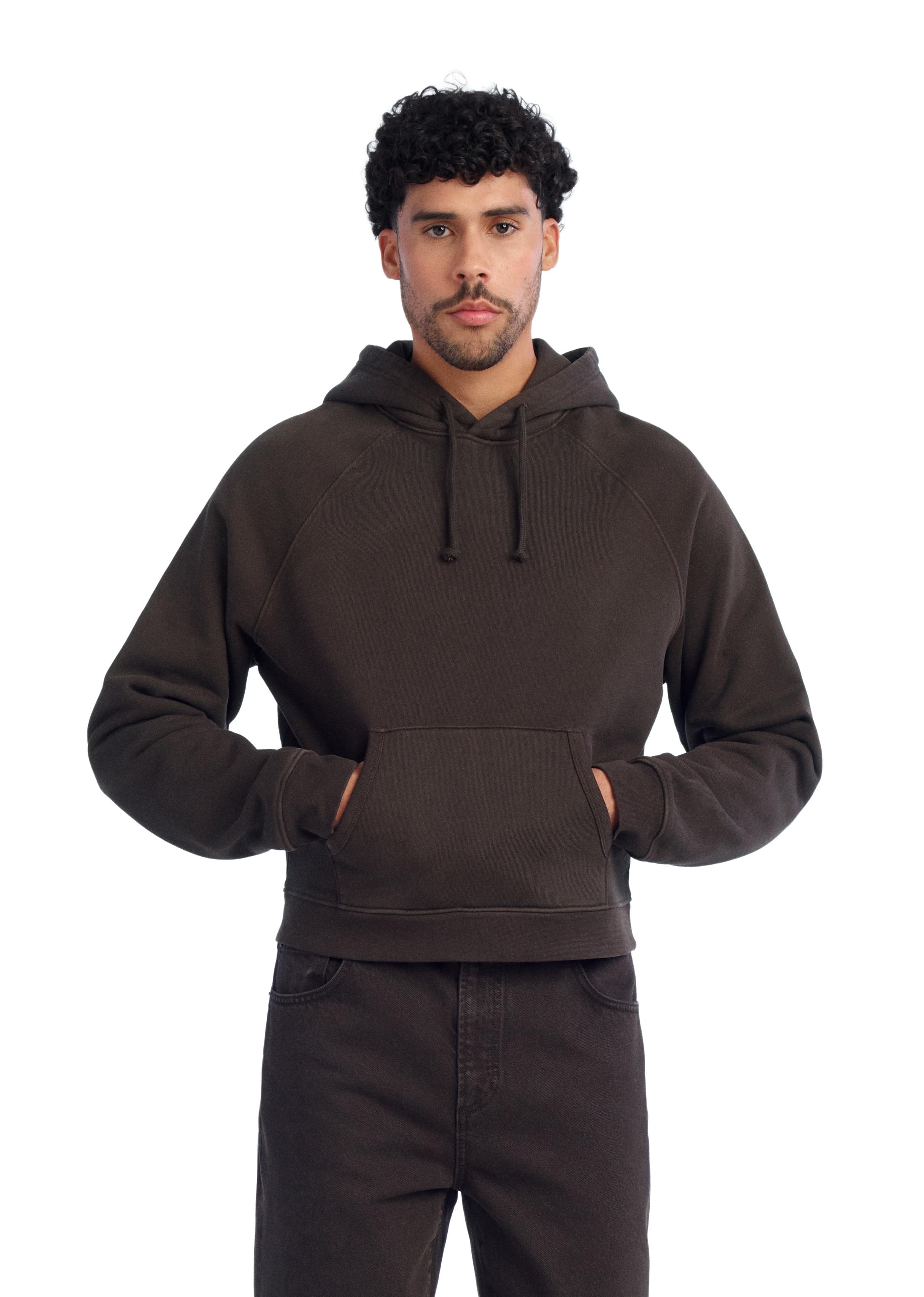 EMBROIDERED LOGO HOODIE SWEATSHIRT — Brown