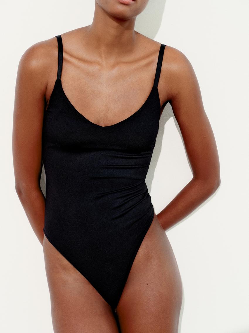 New Zara Black Semi Sheer BodySuit Size S 