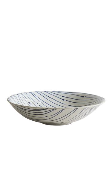 STRIPED EARTHENWARE SALAD BOWL - Blue/White by Zara
