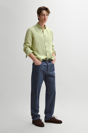 Zara 100% linen regular fit shirt - Billiard green
