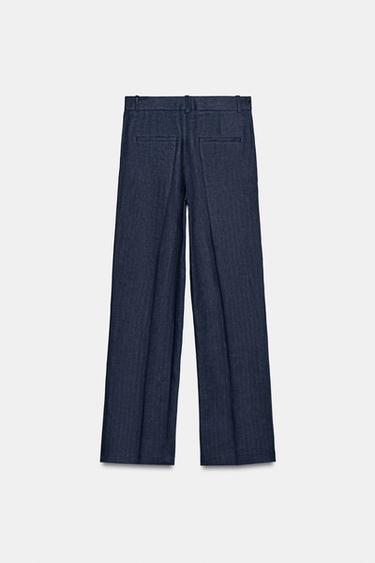 100% LINEN HERRINGBONE TROUSERS - Indigo by Zara