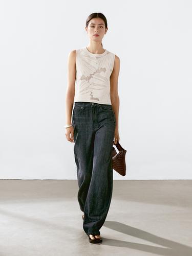 Zara Openwork crochet top with floral detail - Ecru