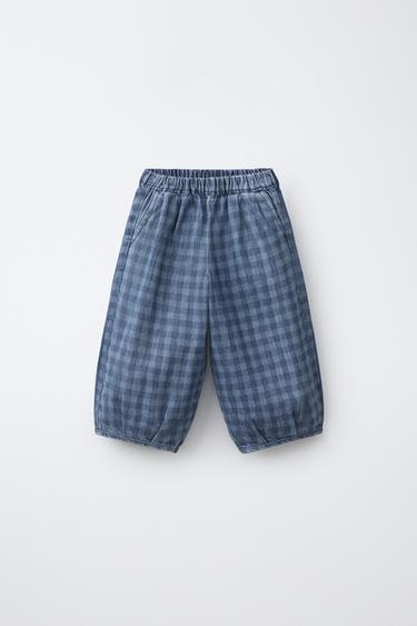 Zara PLAID BALLOON-FIT JEANS - Mid-blue - Image 0