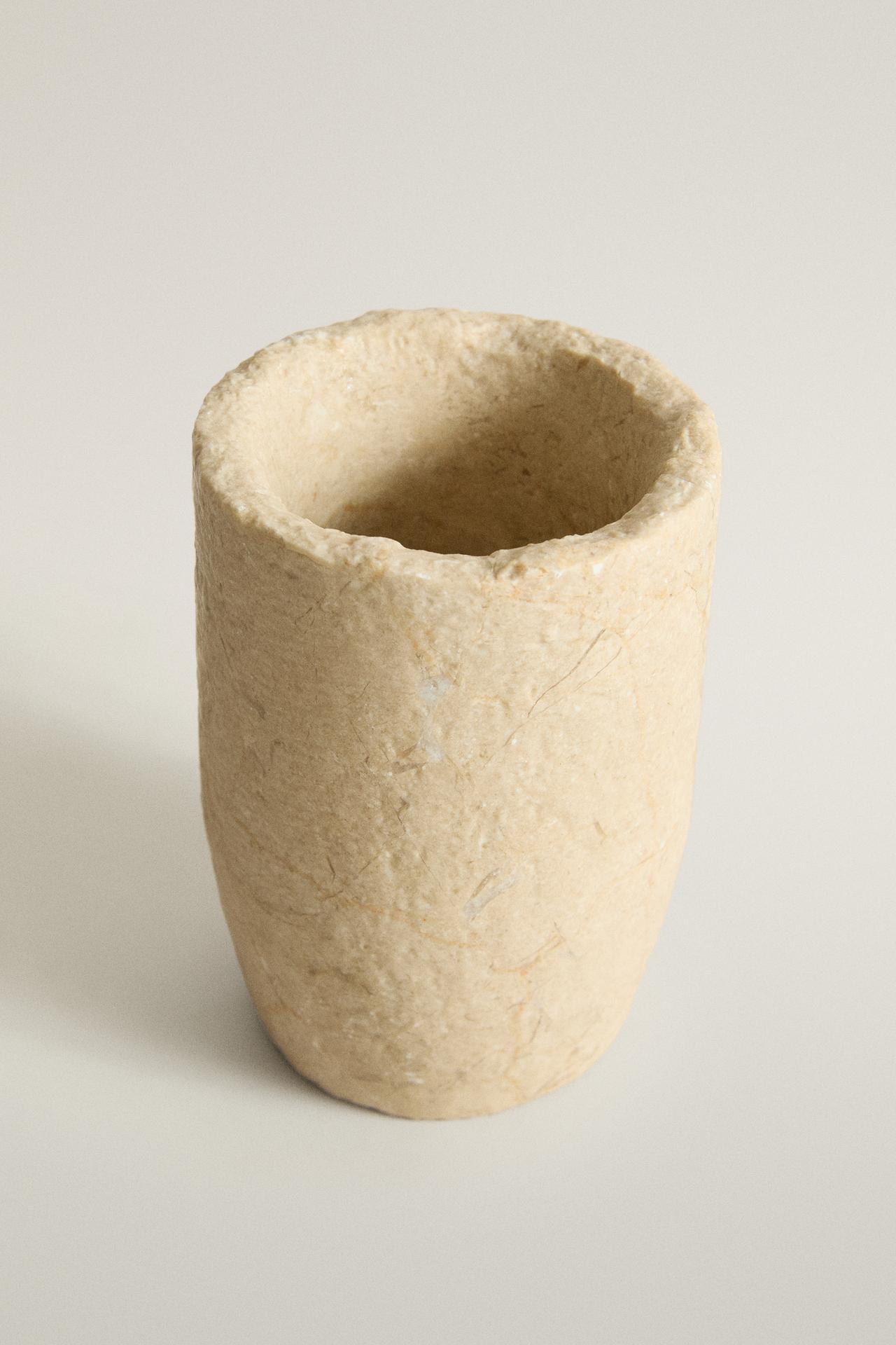 IRREGULAR MARBLE BATHROOM TOOTHBRUSH TUMBLER — Beige