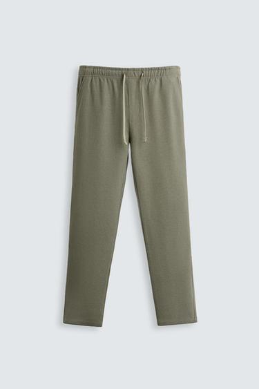 Zara JOGGER WAIST STRETCH PANTS - Dark khaki