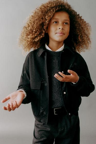 BOMBERJAKKE MED BRODEREDE BLOMSTER - Mørk antrasitt fra Zara