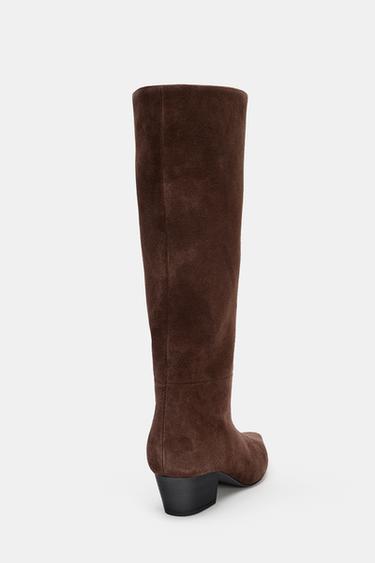 BOTTES COW-BOY EN CROÛTE DE CUIR - Marron de Zara - Image 4