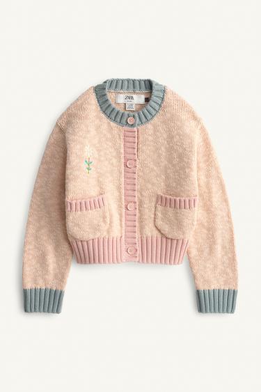 CHAQUETA PUNTO COLOR BLOCK FLOR BORDADA LIMITED EDITION - mandarina.oscuro de Zara