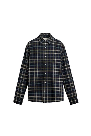 Zara PLAID FLANNEL SHIRT - Dark navy