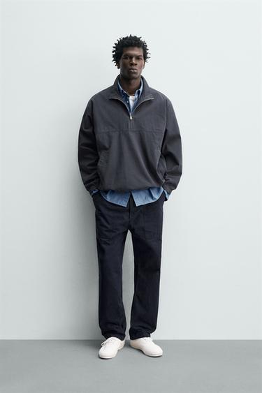 SOBRECAMISA COLO CREMALLEIRA ALGODÓN - LYOCELL - Gris antracita de Zara - Imaxe 0