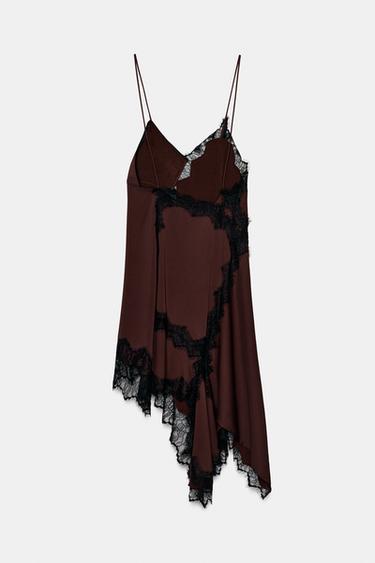 ROBE ASYMÉTRIQUE DENTELLE - Noir / Marron de Zara - Image 5