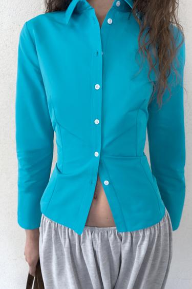CAMISA ENTALLADA TAFETÁN - Azul eléctrico de Zara