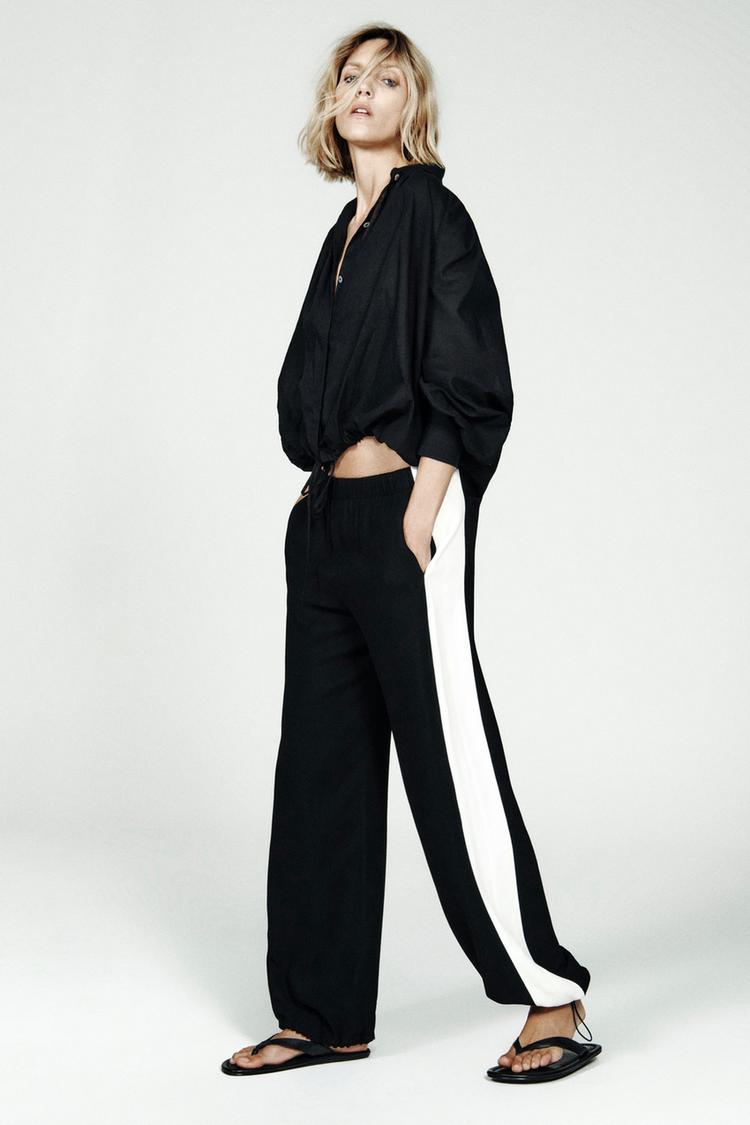 ZW COLLECTION SIDE STRIPE PANTS — Black