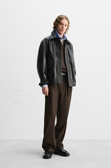 LEATHER PARKA WITH POCKETS - Black by Zara - Image 0