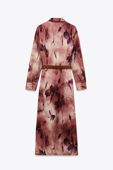 PRINTED SATIN MIDI DRESS WITH BELT - Multicoloured by Zara - Image 4