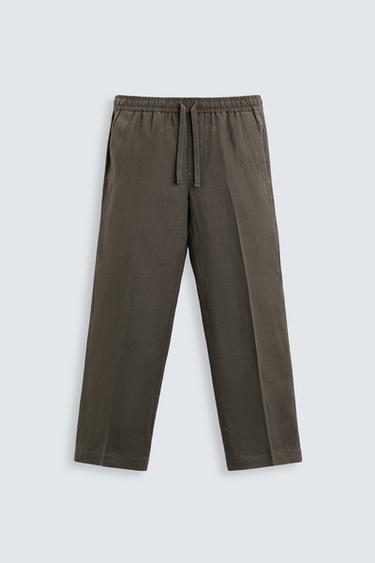 Zara 100% LINEN PANTS - Brown / Taupe