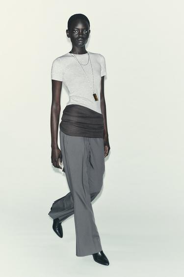 Zara MINIMALISTLIK LÜHIKESTE VARRUKATEGA T-SÄRK - Grey marl - Pilt 0