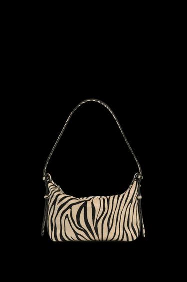 Zara ANIMAL PRINT LEATHER AND HAIR SHOULDER BAG - Zebra - Image 0
