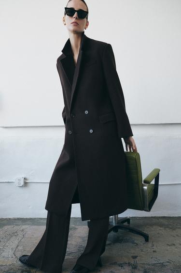 ZW COLLECTION OVERSIZE DOUBLE-BREASTED COAT WITH WOOL - Brown by Zara