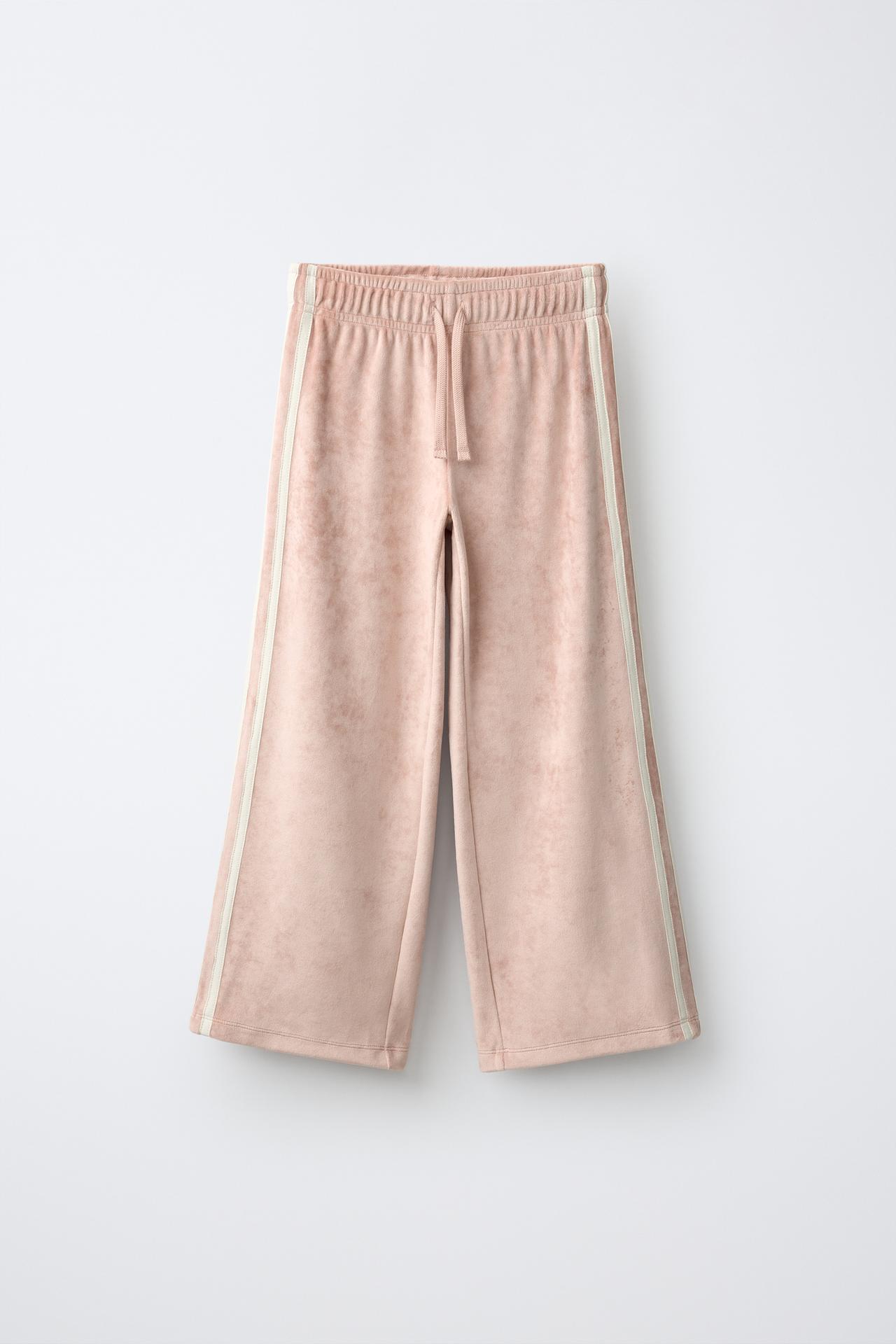 VELVET WIDE-LEG PANTS WITH CONTRAST STRIPES — Pink
