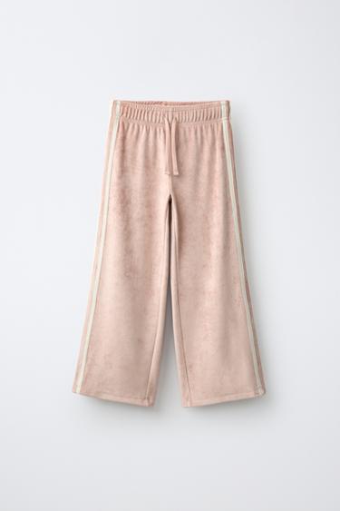 VELVET WIDE-LEG PANTS WITH CONTRAST STRIPES — Pink 1