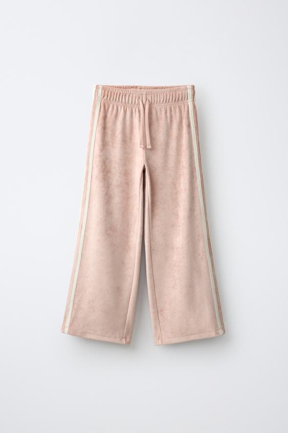PANTALÓN WIDE LEG VELVET BANDAS CONTRASTE - Rosa de Zara - Imagen 0