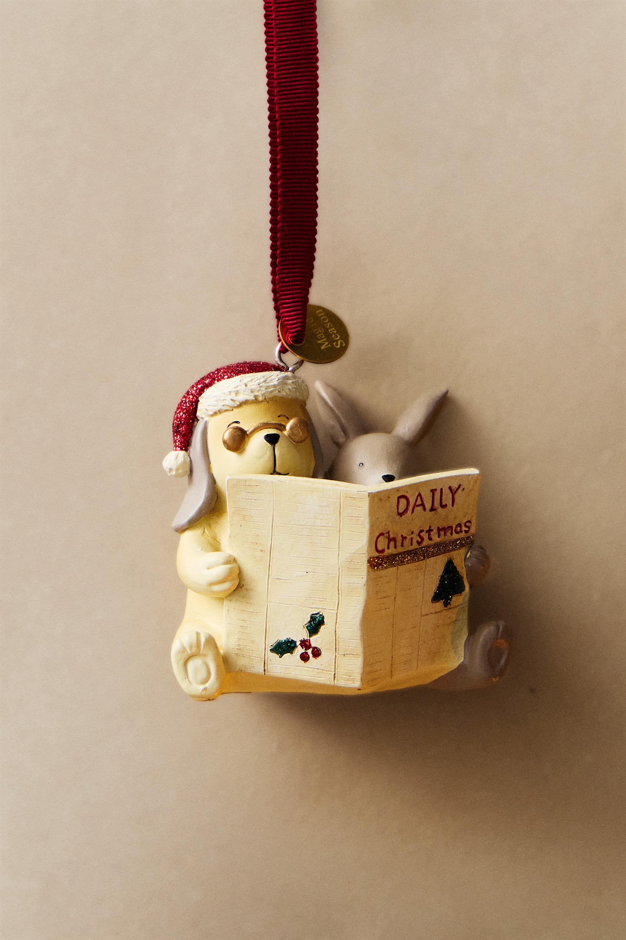 KIDS' RESIN BEAR AND RABBIT CHRISTMAS TREE DECORATION