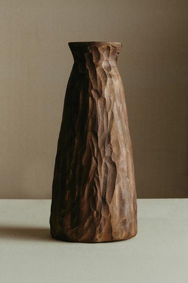 Zara DECORATIVE WOODEN VASE - Khaki