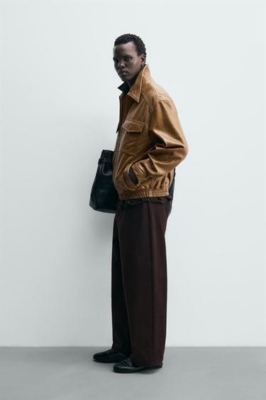 LEATHER JACKET WITH POCKETS - camel by Zara - Image 3