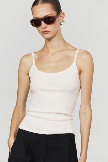 Cotton blend strappy top — Oyster-white 2