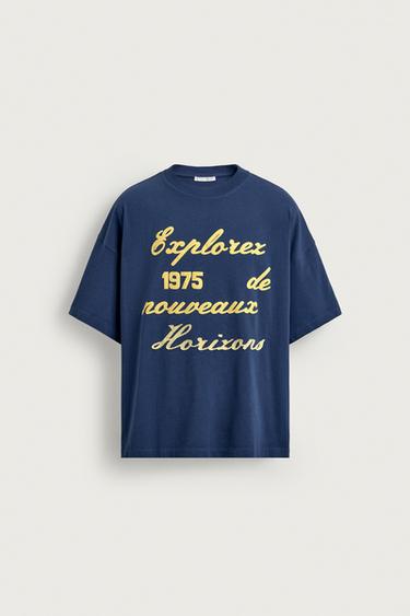 CAMISETA  BORDADO ESTAMPADO COMBINADOS - Marino de Zara
