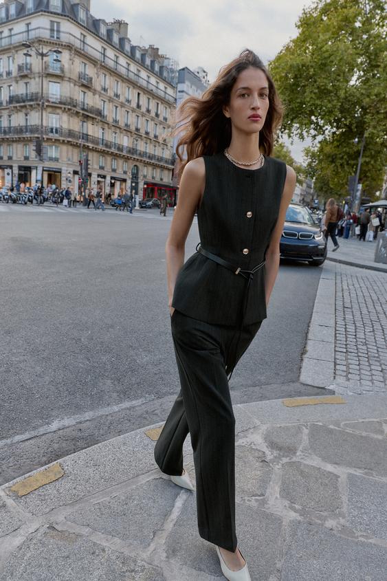 HERRINGBONE STRAIGHT LEG PANTS