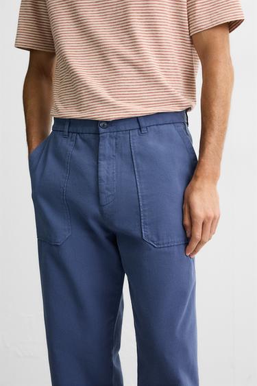 STRAIGHT-LEG CANVAS TROUSERS - Blue by Zara - Image 4