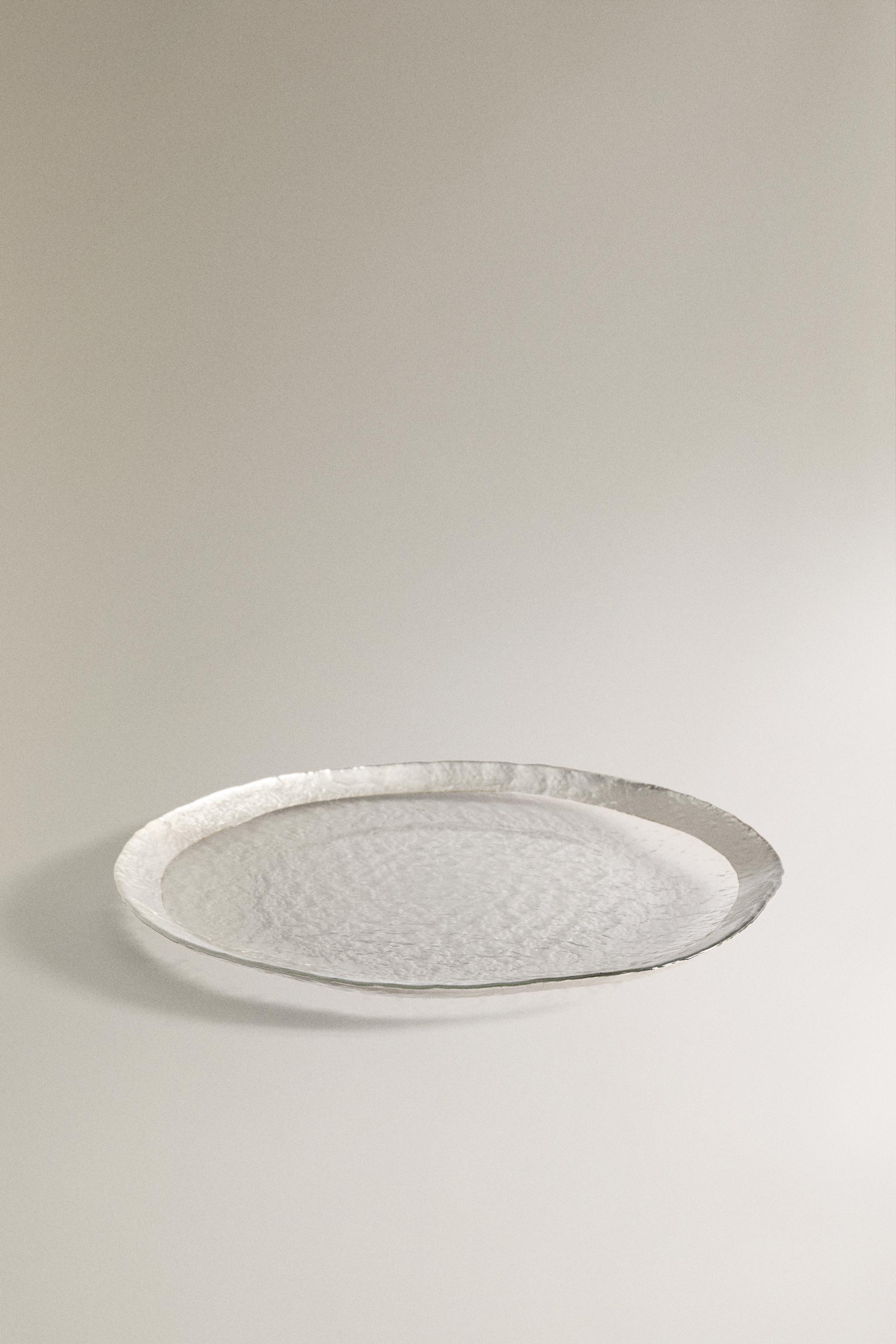 GLASS SERVICE PLATE WITH RIM — Silver