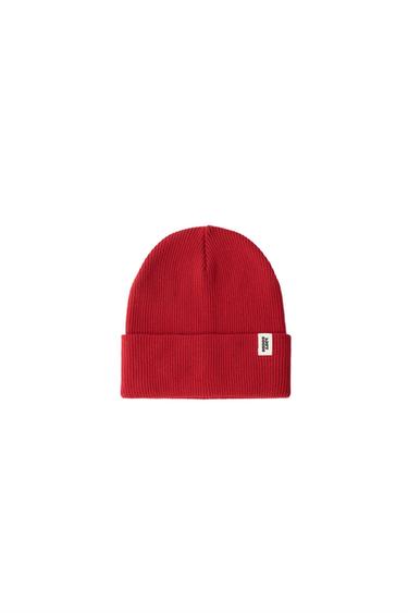 RIPPENSTRICKMÜTZE MIT ETIKETT - Dunkelrot by Zara