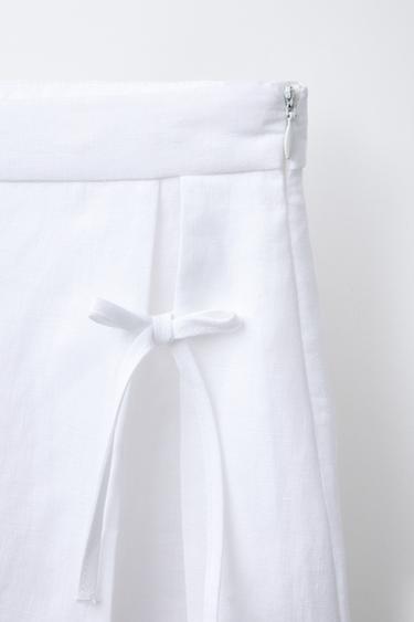 JUPE-SHORT BERMUDA LACET 100 % LIN - Blanc de Zara - Image 2