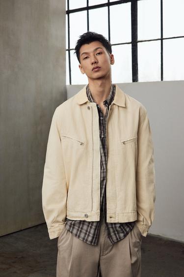 CROPPED FIT JACKET WITH CORDUROY COLLAR - Yellow by Zara