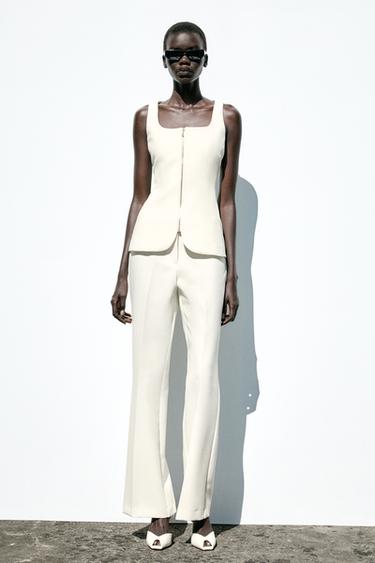 Zara ZIPPER BUSTIER TOP - Ecru