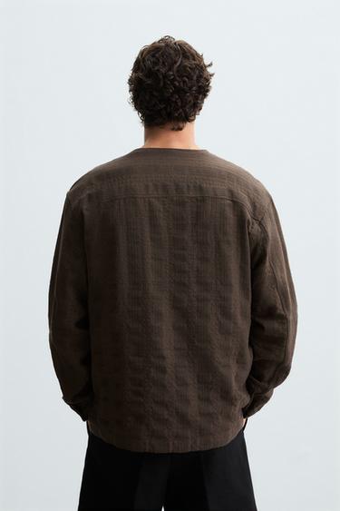 CHEMISE JACQUARD RAYURES - Marron de Zara - Image 2