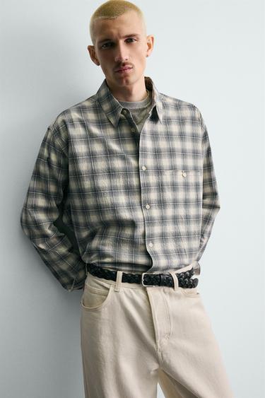 CHEMISE BOXY FIT À CARREAUX - Bleu de Zara - Image 5