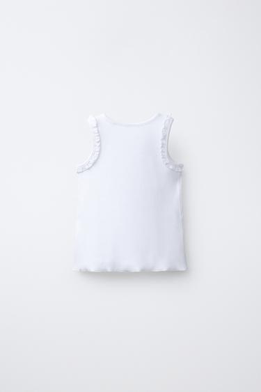 T-SHIRT CÔTELÉ SANS MANCHES BRODÉ - Blanc de Zara - Image 1