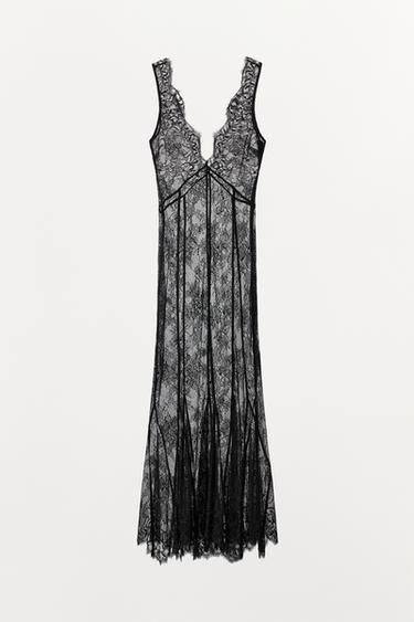 ROBE LONGUE STYLE LINGERIE EN DENTELLE - Noir de Zara - Image 5