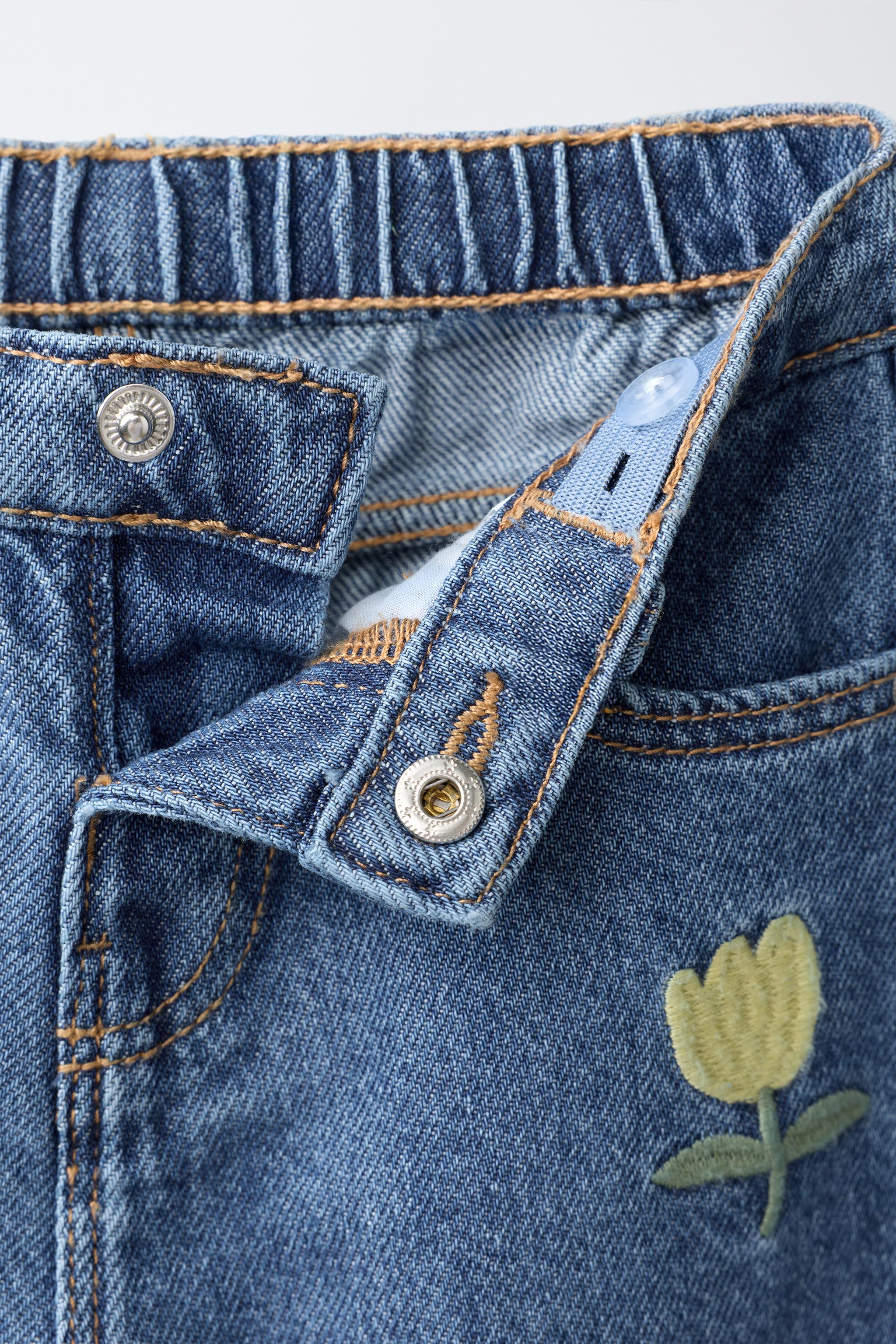 EMBROIDERED FLORAL BARREL JEANS